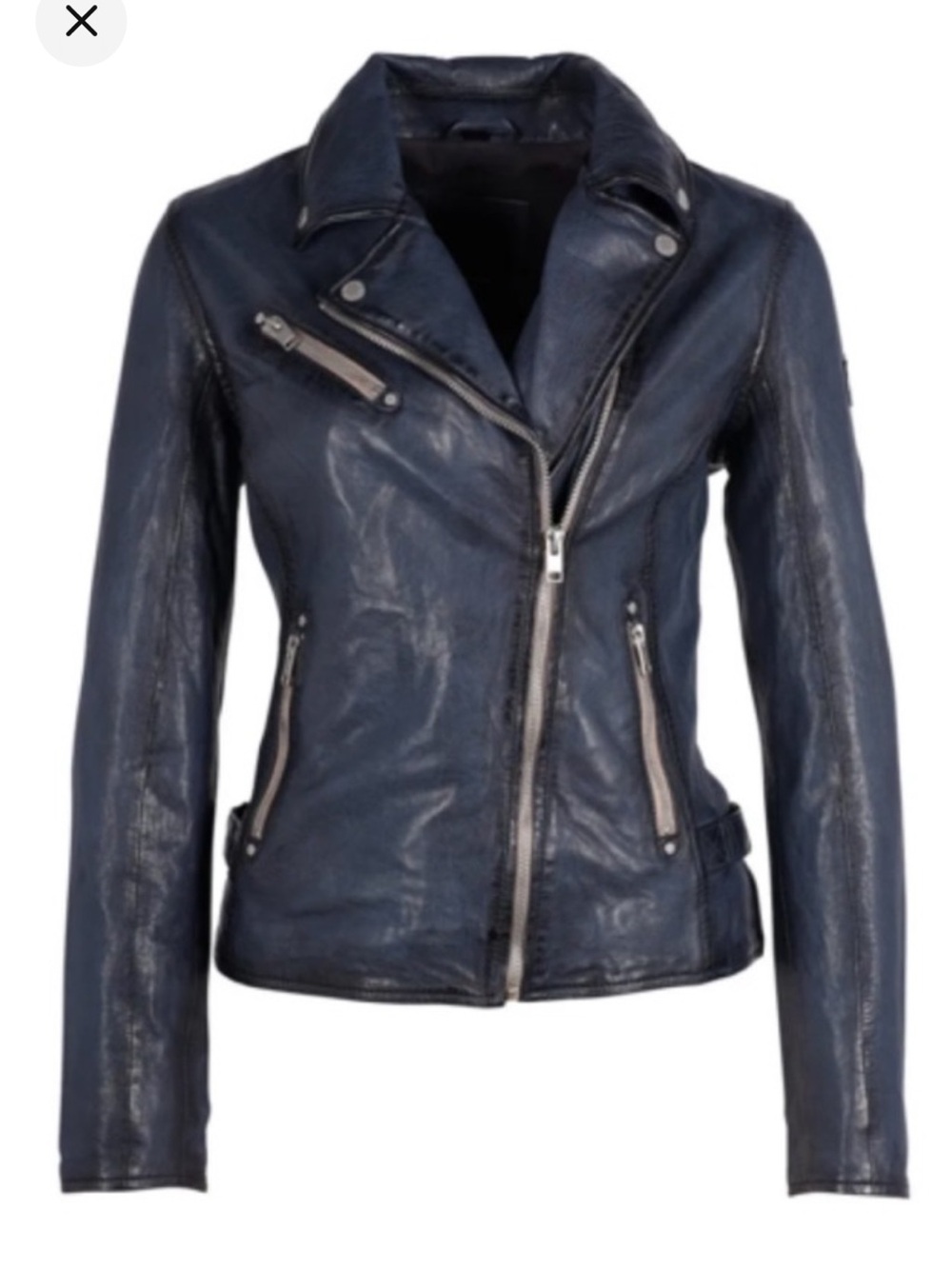 Mauritius Women's Navy Leather Biker Jacket - Classic Moto Style